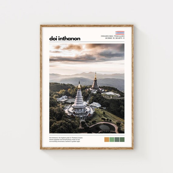 Doi Inthanon Wall Art Thailand Landscape Print Chiang Mai Pagoda Poster Mountain Scenery Decor Scenic Travel Photography Asian Artwork