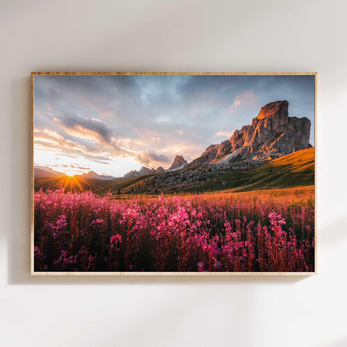 Passo Giau Dolomites Sunset Wildflower Field Mountain Landscape Poster