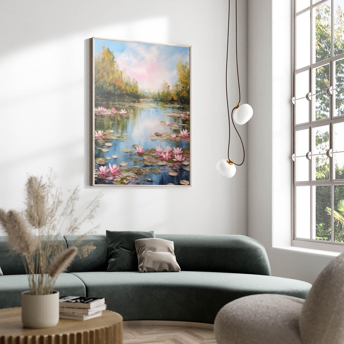 Pink Water Lilies Pond Impressionist Painting Floral Lake Art Poster - Image 2