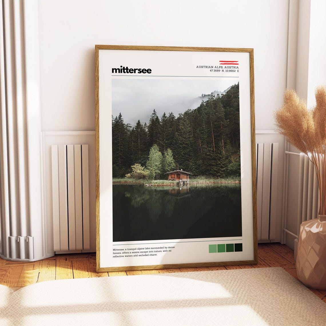 Mittersee Austrian Alps Misty Lake Forest Boathouse Photo Poster - Image 3