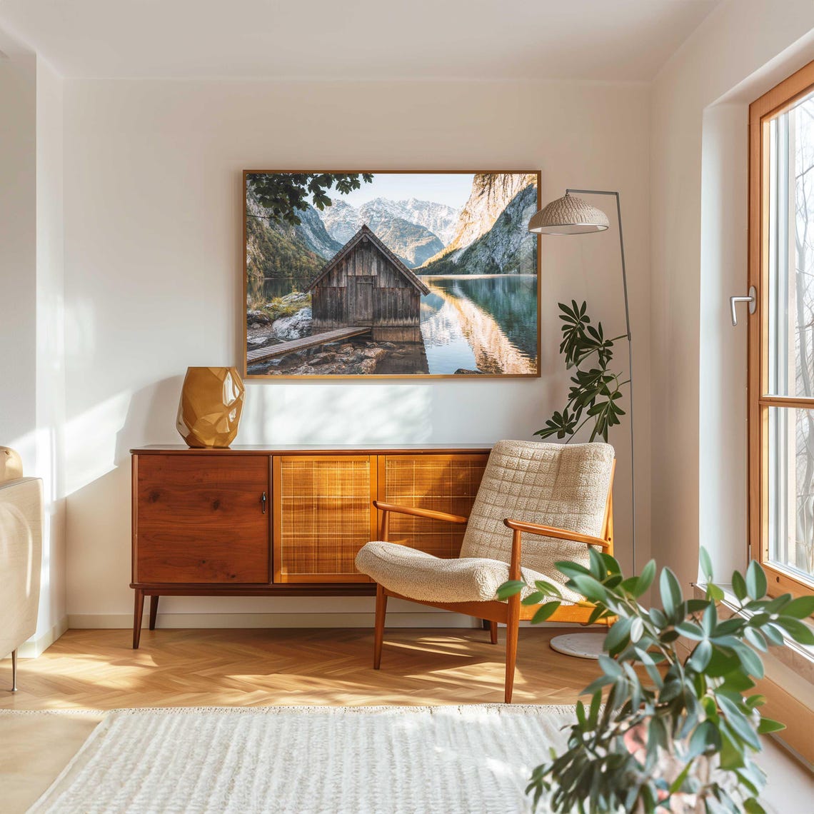 Wooden Boathouse on a Mountain Lake with Peak Reflections Poster - Image 5