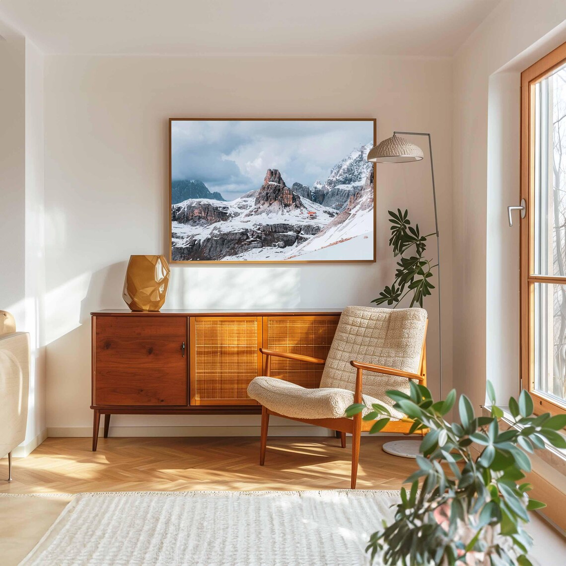 Tre Cime di Lavaredo Snowy Dolomites Peaks With Mountain Refuge Poster - Image 4