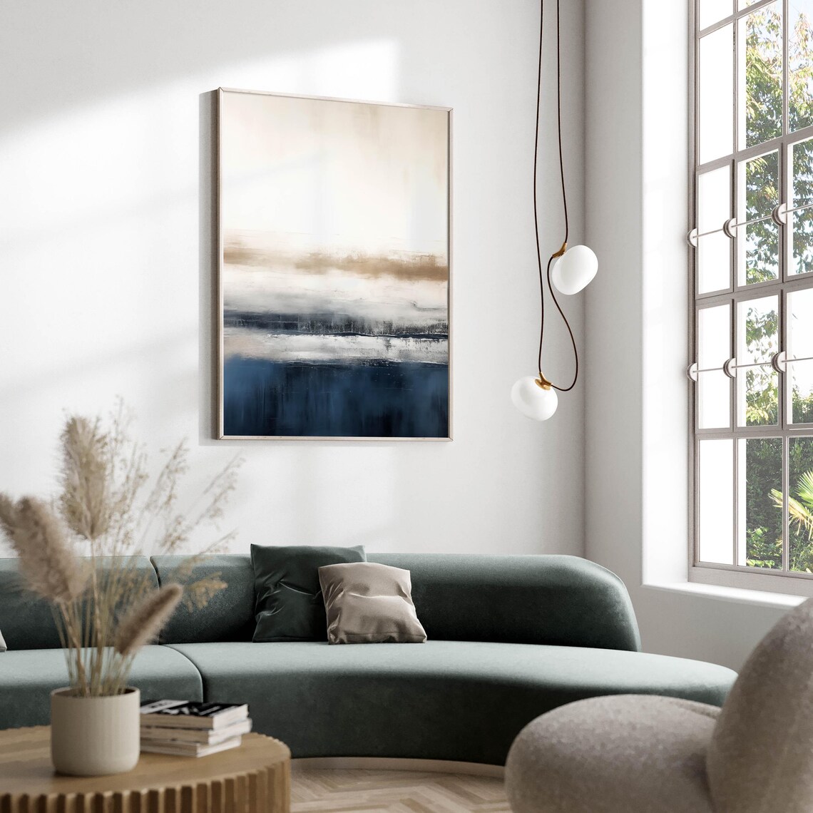 Blue And Beige Abstract Horizon Landscape Painting Minimalist Poster - Image 2
