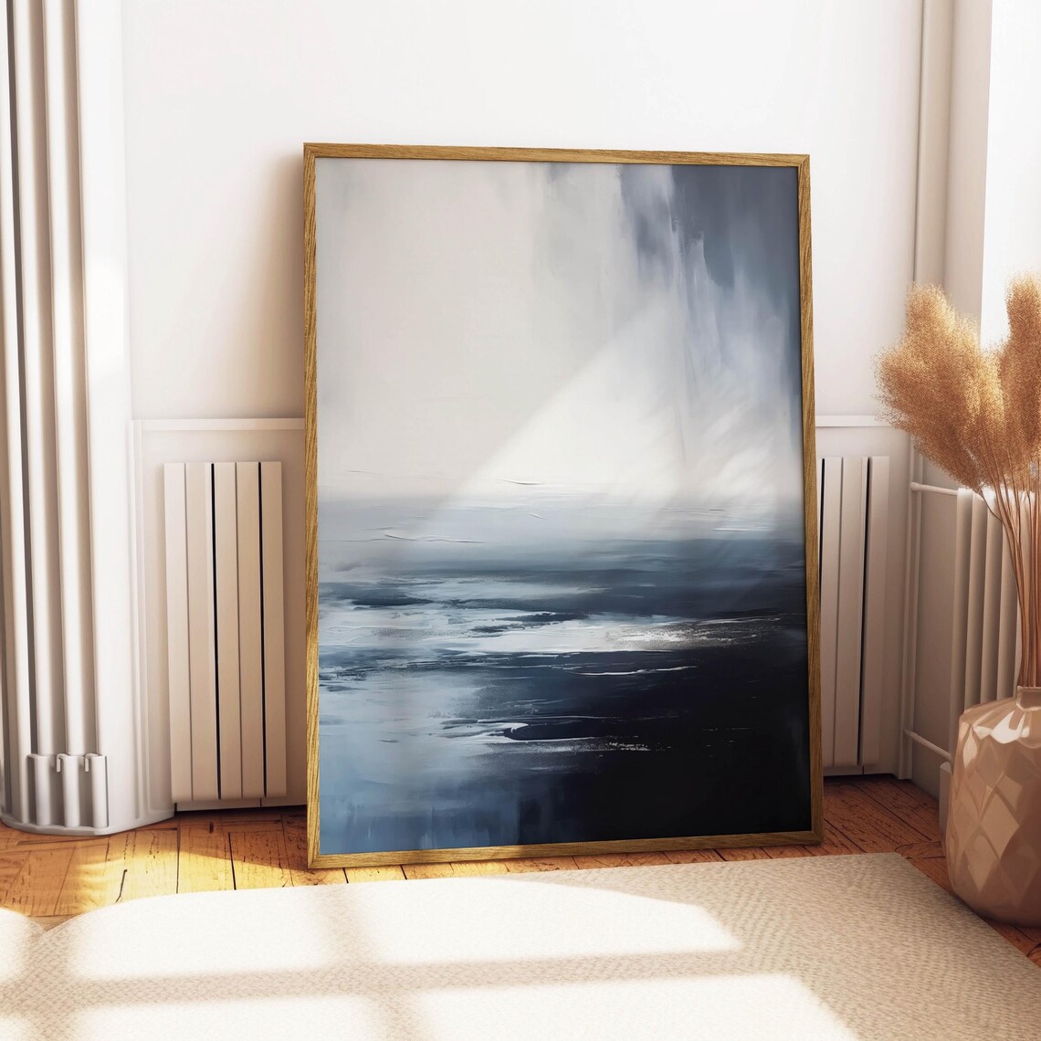 Moody Blue Gray Ocean Horizon Soft Abstract Sea Painting Poster - Image 4