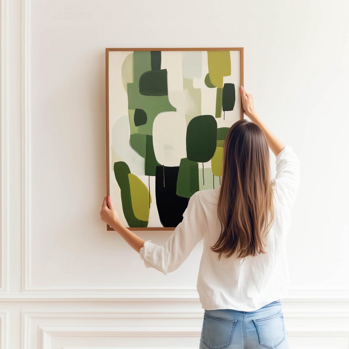 Modern Green Black Organic Shapes Abstract Mid Century Poster - Image 3