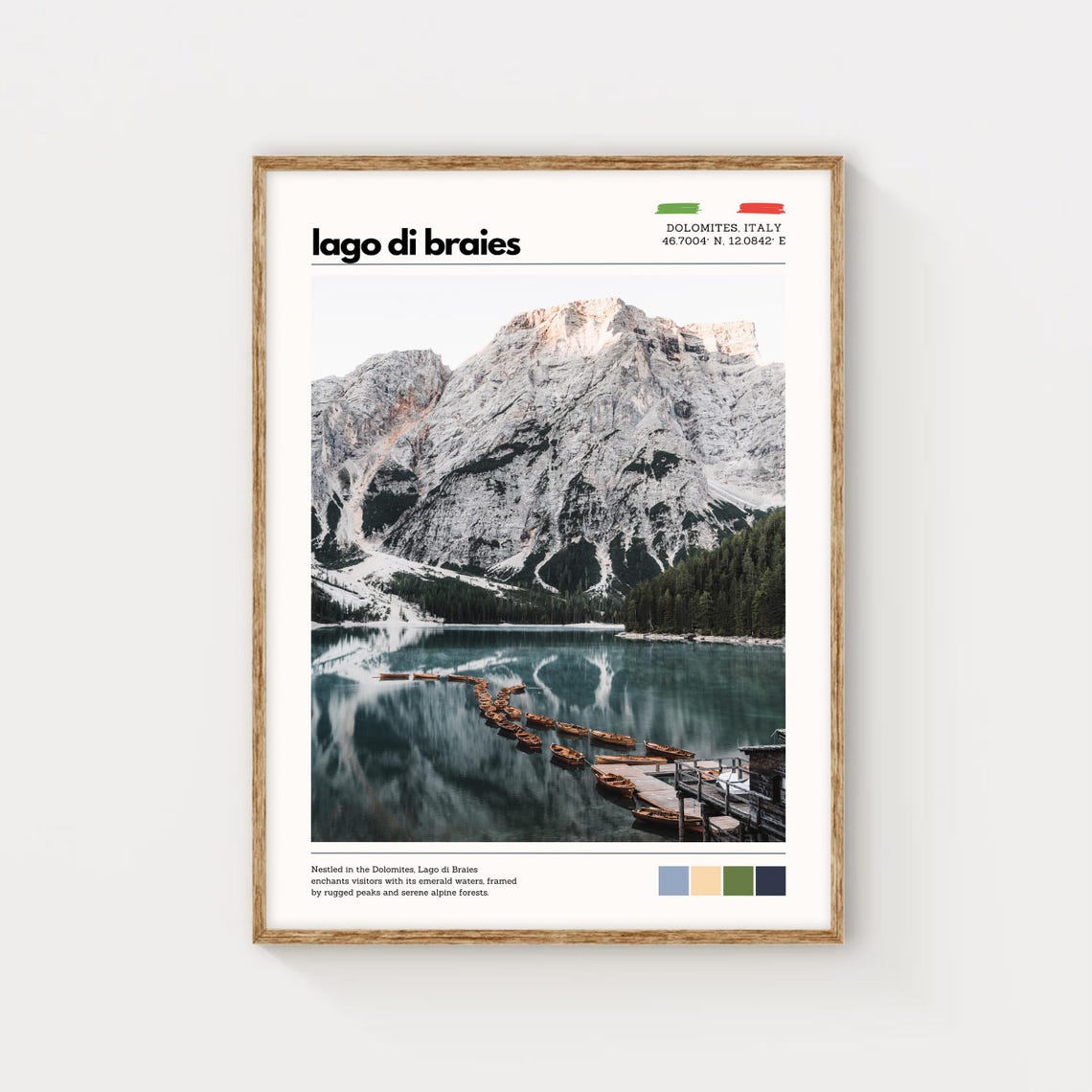 Lago Di Braies Italy Wall Art Dolomites Mountain Lake Photography Scenic Alpine Landscape Print Nature Poster European Travel Decor