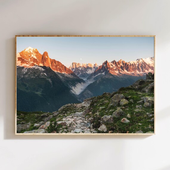 Chamonix Sunset Massif Du Mt Blanc French Alps France Mountain Photography Wall Art Print Home Decor Nature Wall Art