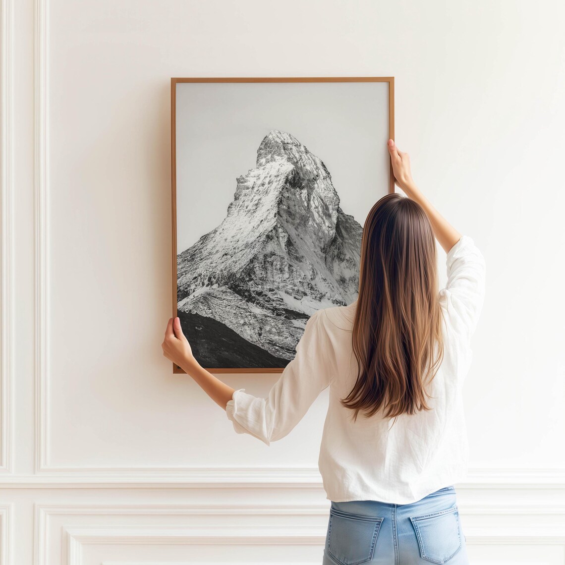 Matterhorn Snow Peak Black and White Alpine Mountain Photo Poster - Image 3