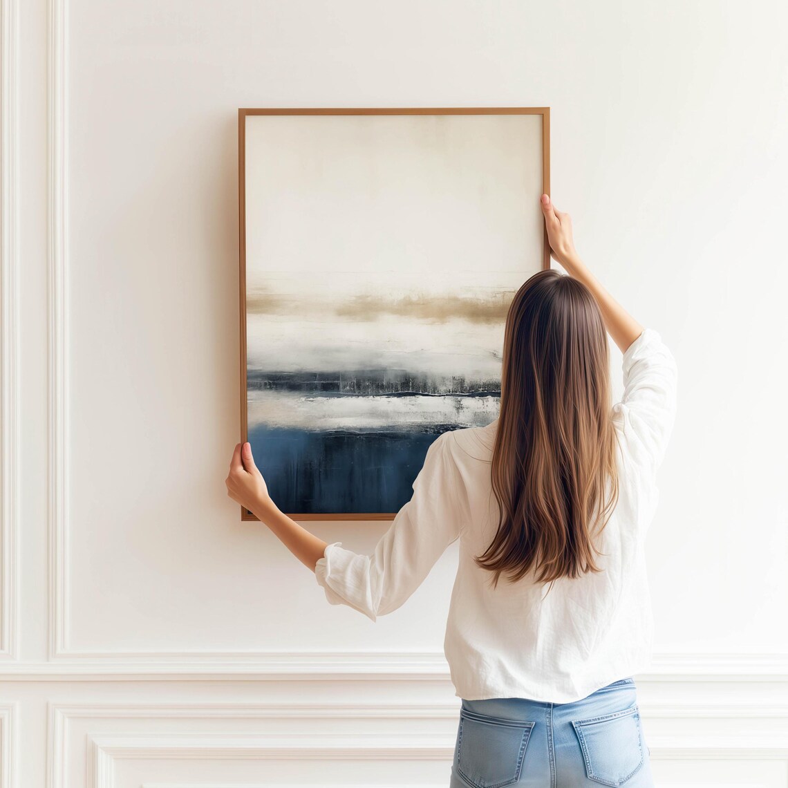Blue And Beige Abstract Horizon Landscape Painting Minimalist Poster - Image 3