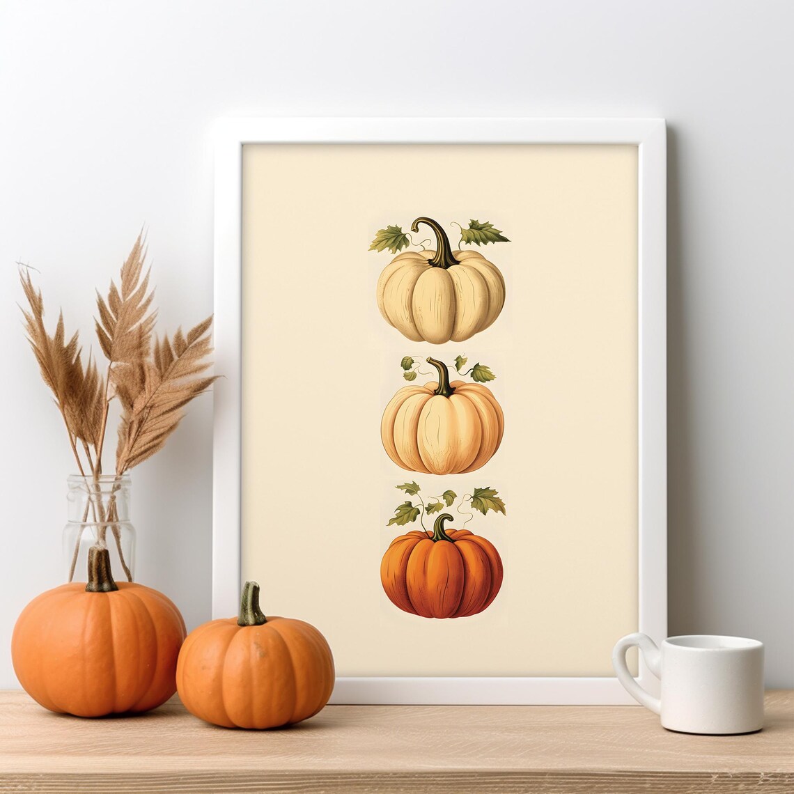 Stacked Pumpkins Botanical Vintage Autumn Trio Farmhouse Art Poster - Image 2