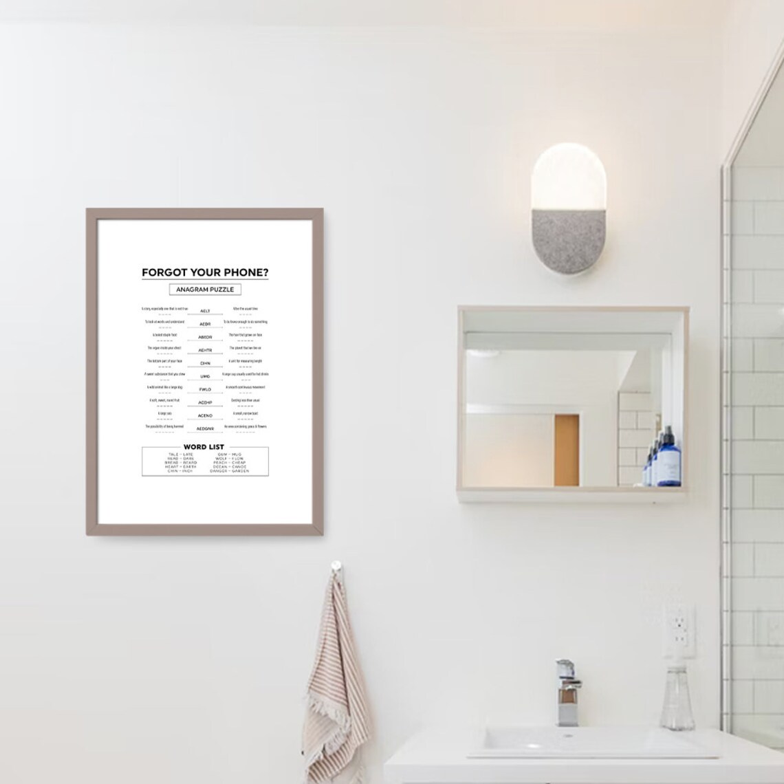 Forgot Your Phone Funny Bathroom Anagram Puzzle Game Art Poster - Image 2