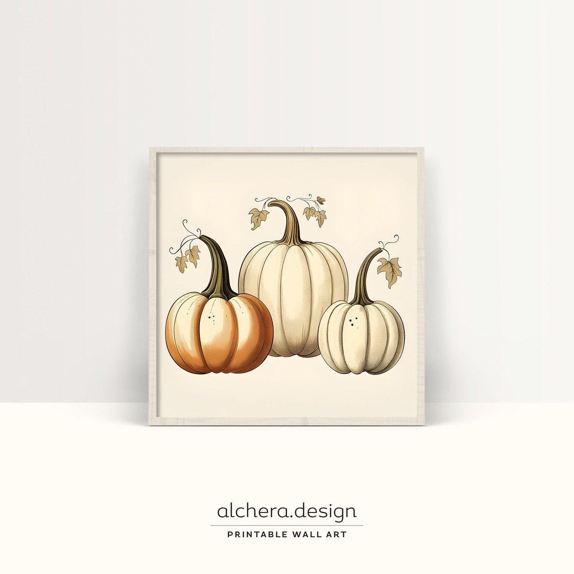 Trio Of Pumpkins Watercolor Autumn Farmhouse Kitchen Decor Poster