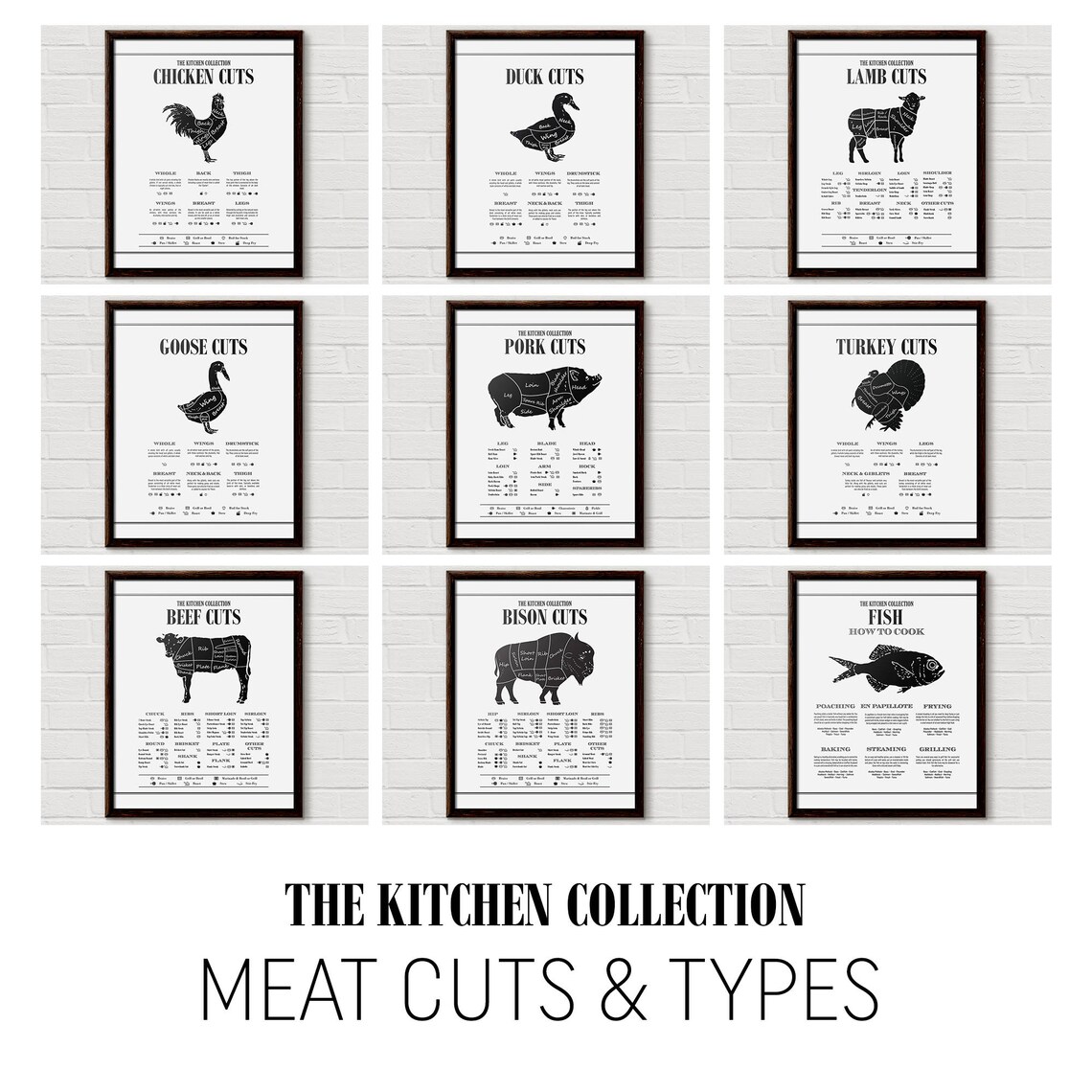 Fish Butcher Set Cooking Poster, Kitchen Wall Art - Image 2