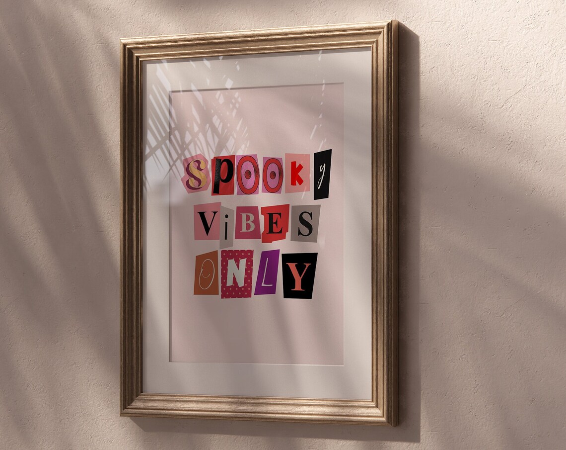 Spooky Vibes Only Ransom Note Collage Pink Halloween Party Poster - Image 4
