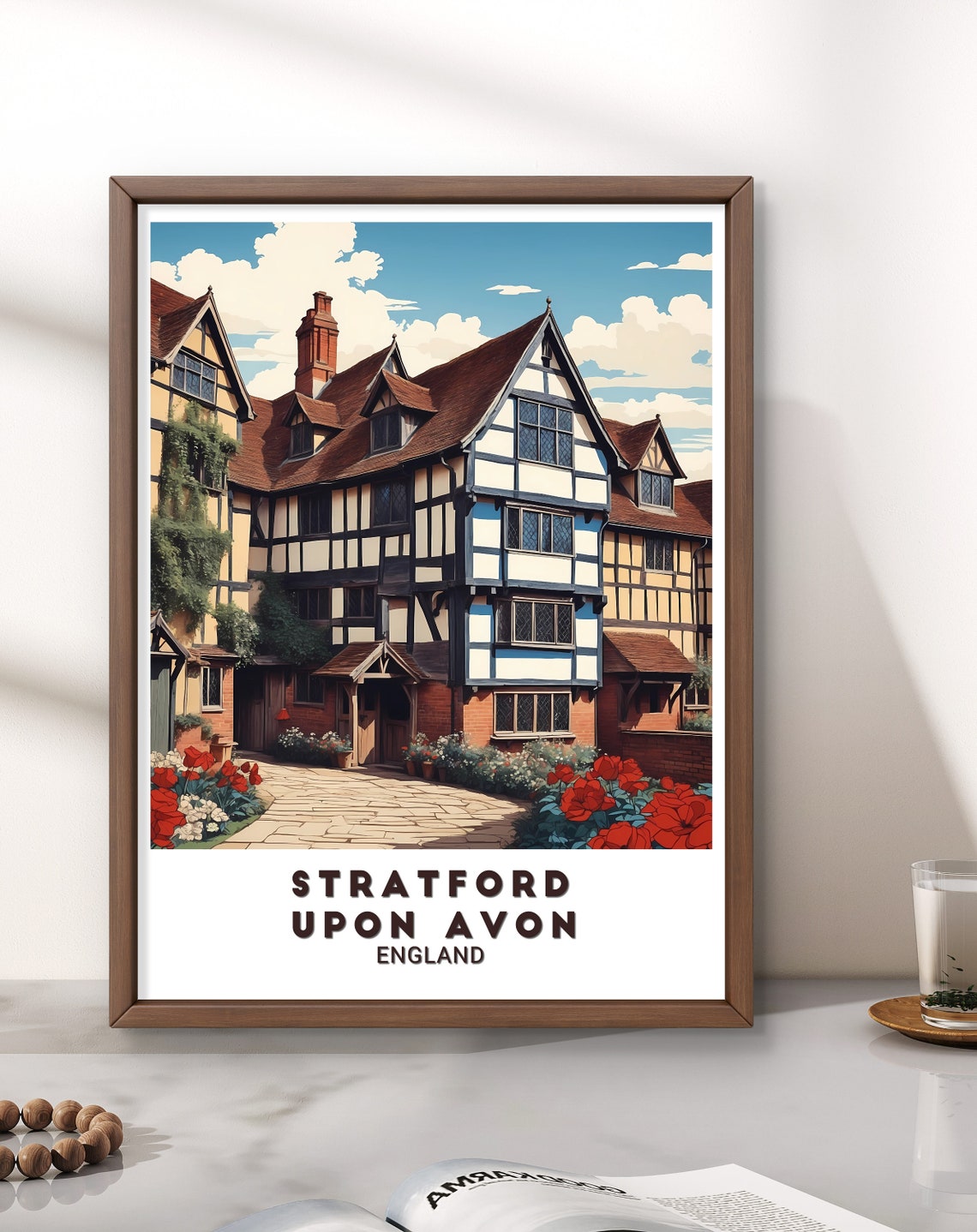 Stratford Upon Avon England Tudor House Travel Poster Shakespeare Art - Image 2