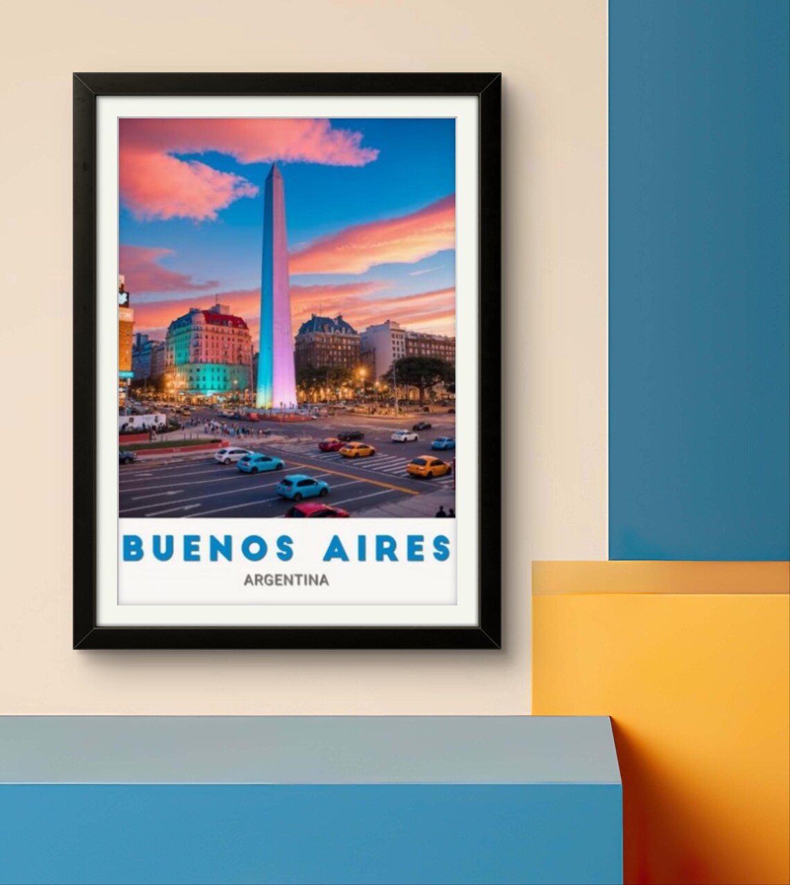Buenos Aires City Obelisk Sunset Colorful Skyline Travel Poster - Image 2