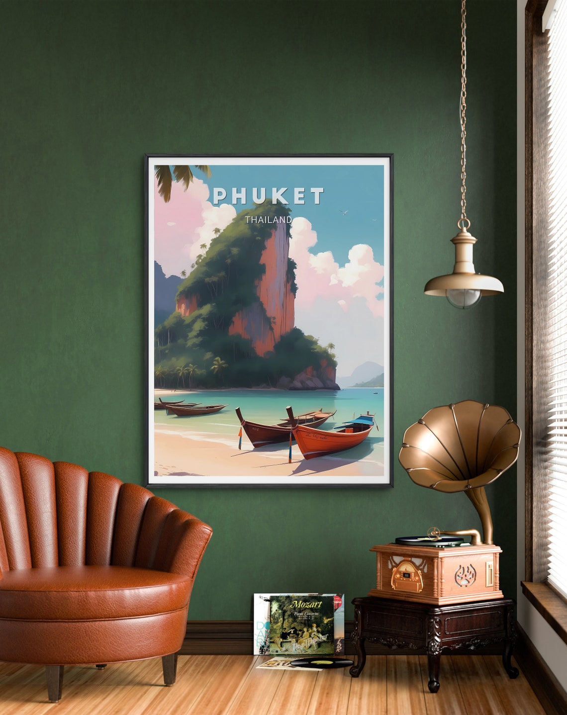 Phuket Thailand Longtail Boats Limestone Cliff Tropical Beach Poster - Image 2