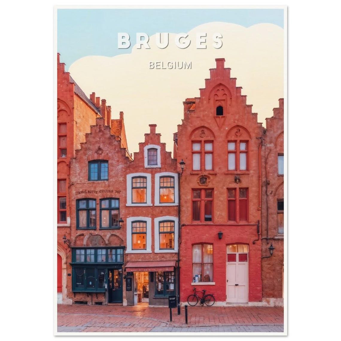 Bruges Flemish Brick Facades Stepped Gables Belgium Travel Poster