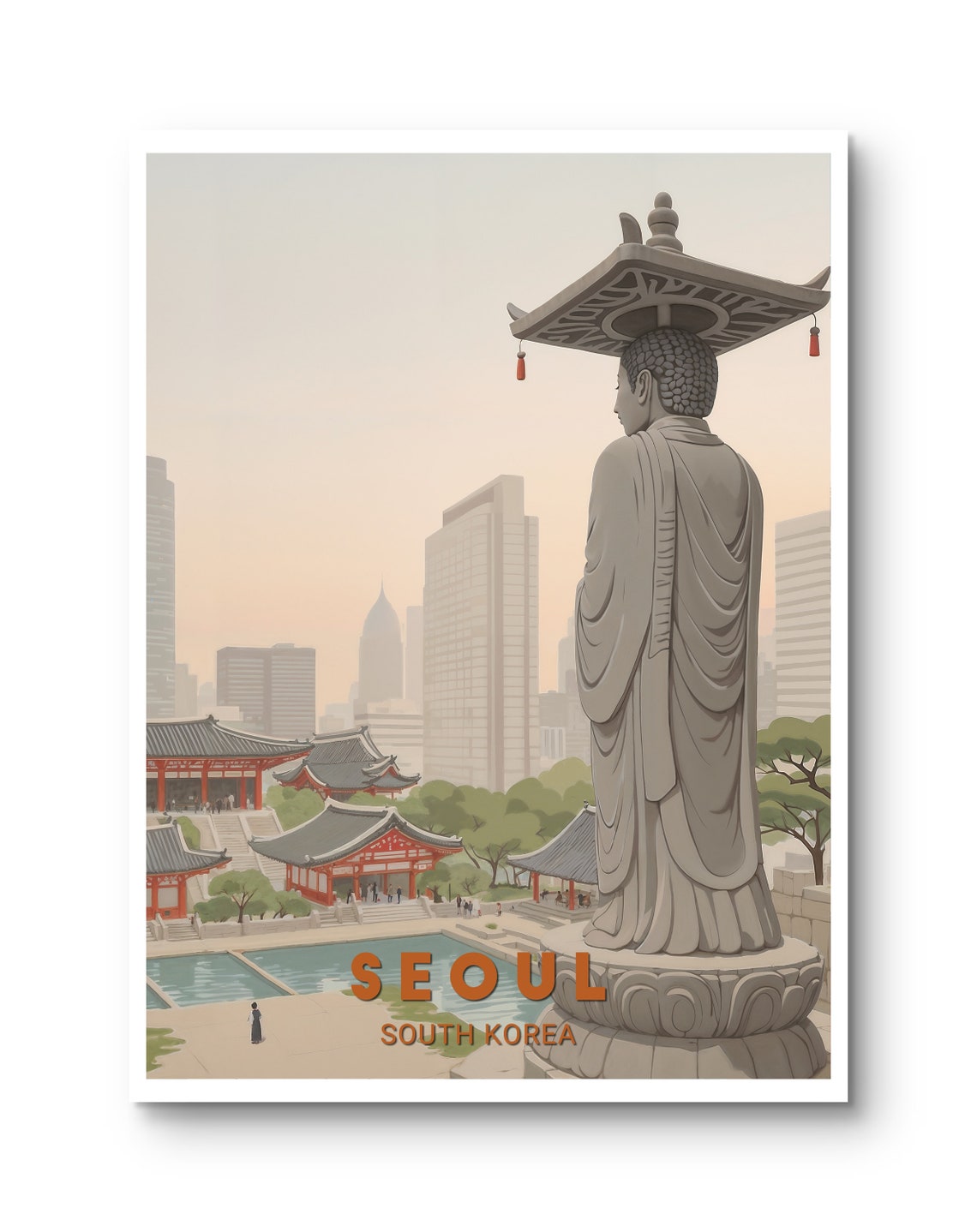 Seoul South Korea Buddha Statue Traditional Cityscape Travel Poster - Image 3