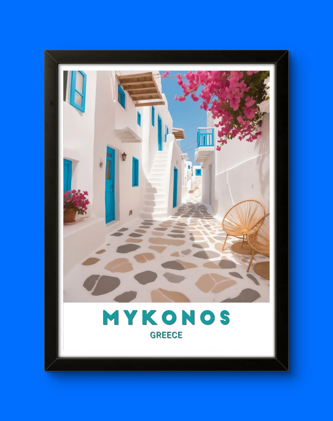 Mykonos Greece Whitewashed Alley Travel Poster Mediterranean Decor