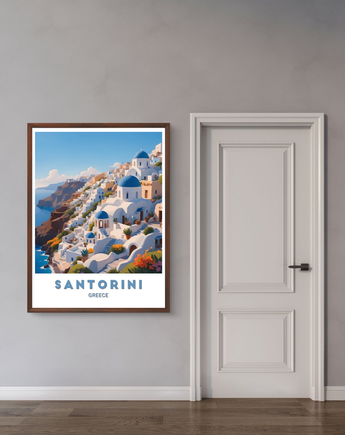 Santorini Greece Blue Domed Churches Aegean Cliffside Poster - Image 2