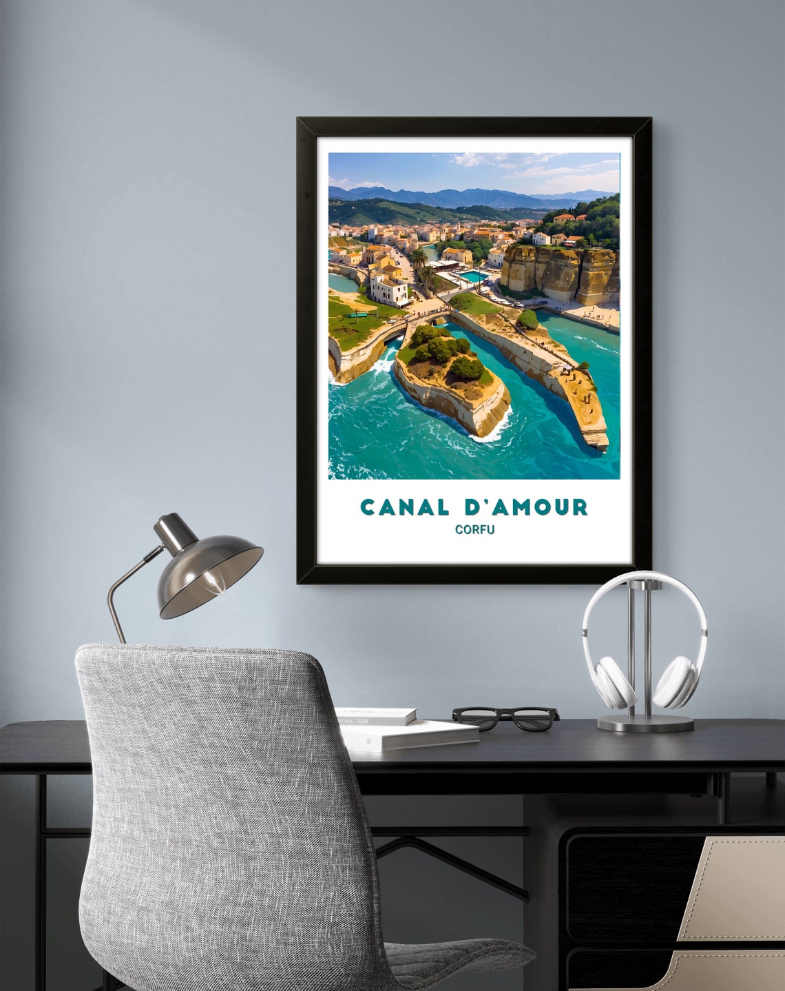 Corfu Canal dAmour Cliffs Turquoise Water Illustration Travel Poster
