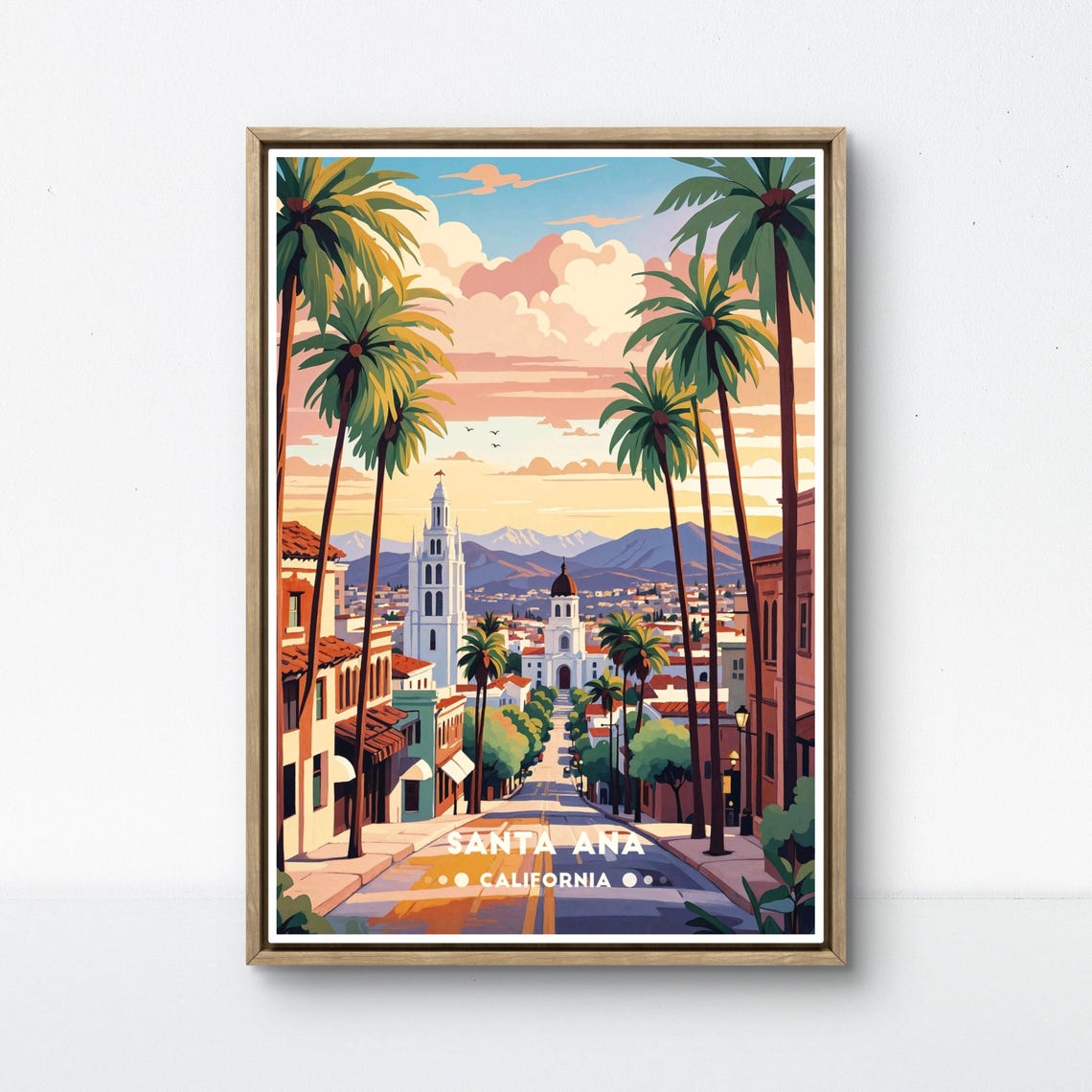 Santa Ana Poster California City Print Palm Tree Street Art Retro Urban Poster Santa Ana Wall Decor Scenic Sunset View Southern Ca Art