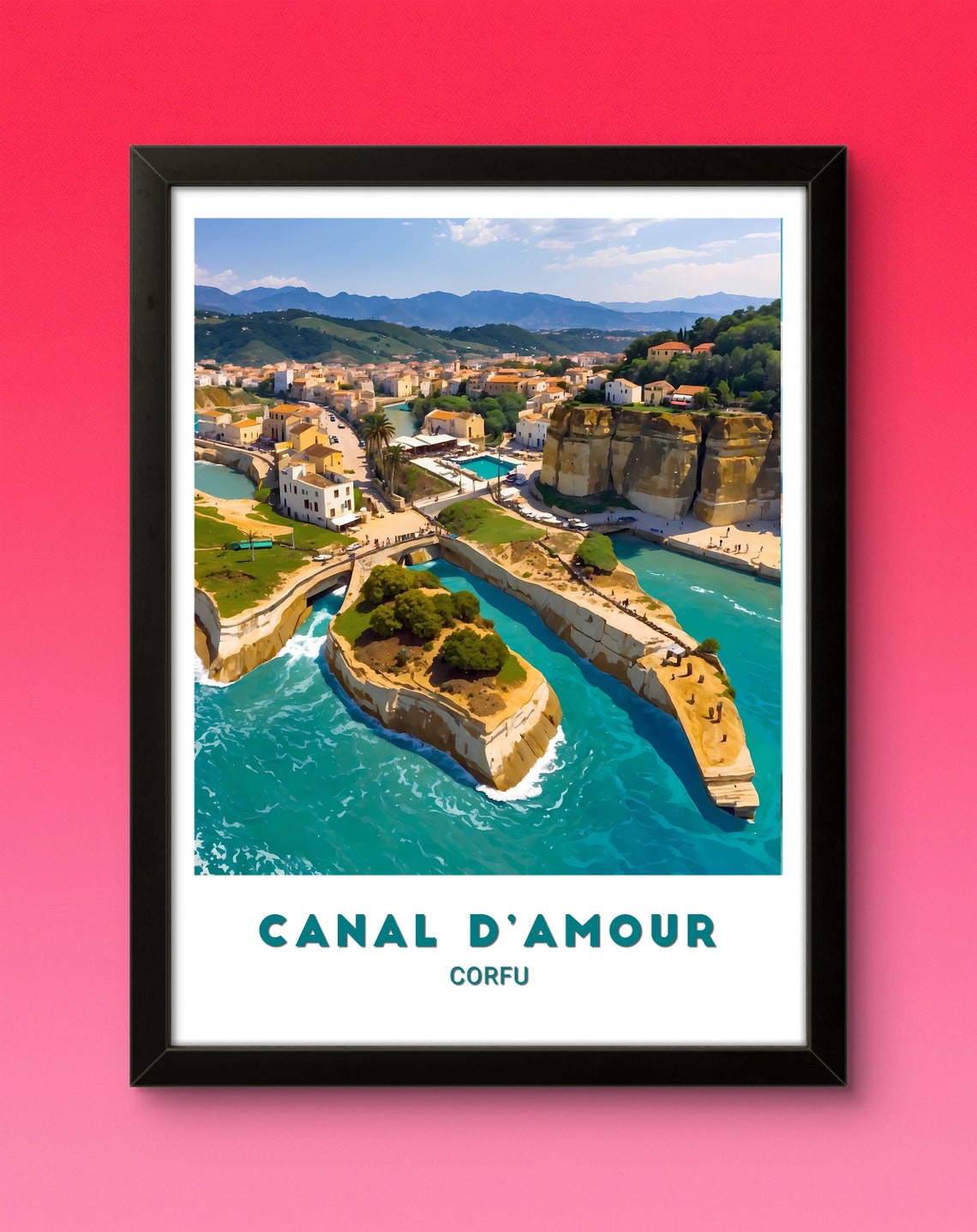 Corfu Canal dAmour Cliffs Turquoise Water Illustration Travel Poster - Image 2