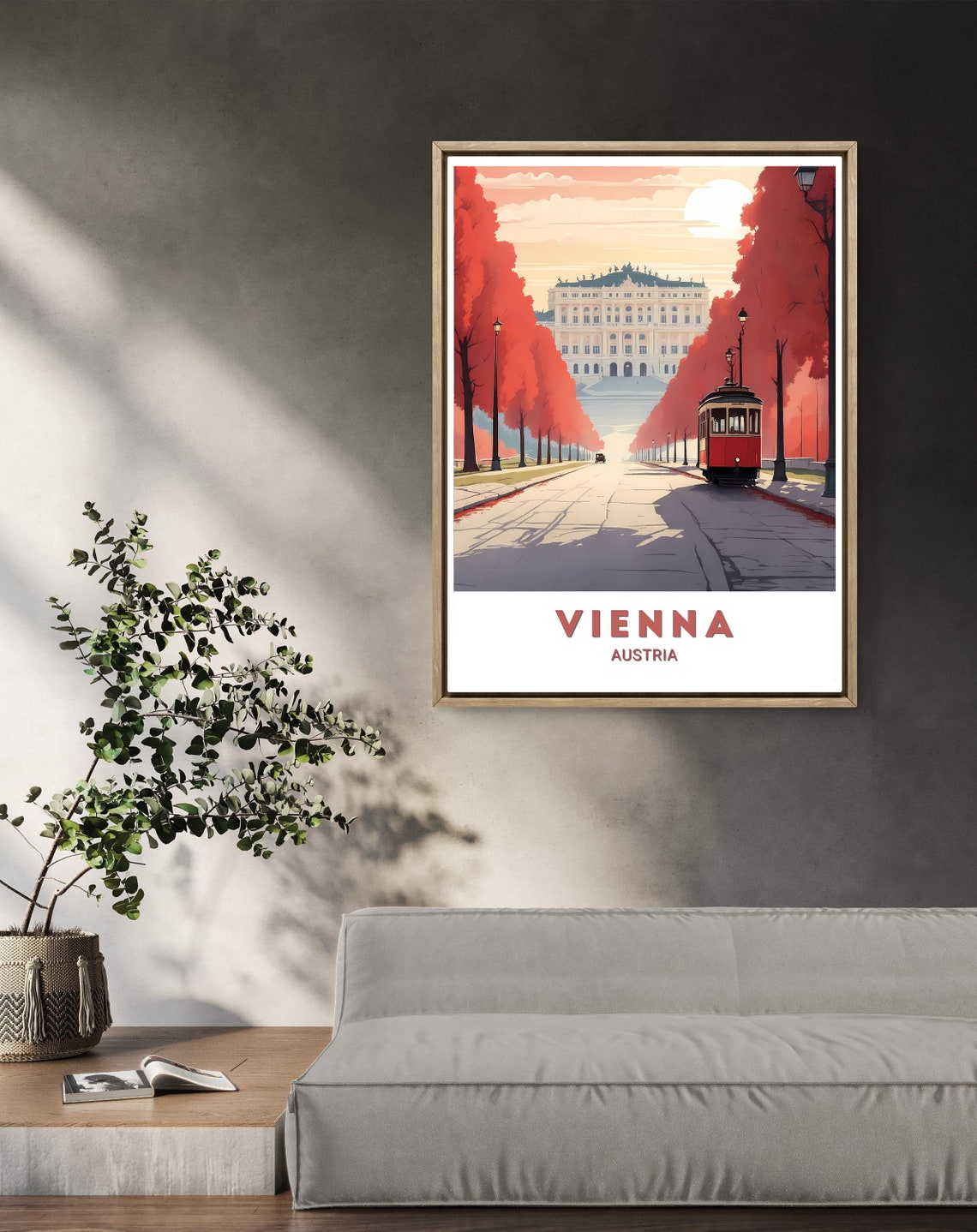 Vienna Austria Tram and Palace Sunset Street Scene Travel Poster - Image 2