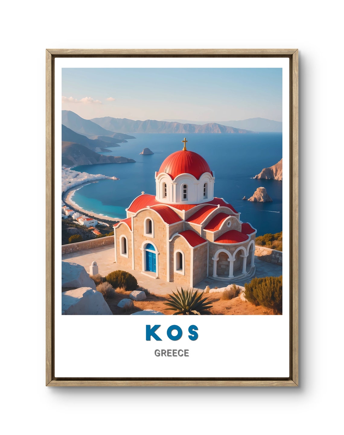 Kos Red Dome Hilltop Church Blue Bay Panoramic Greece Poster - Image 2