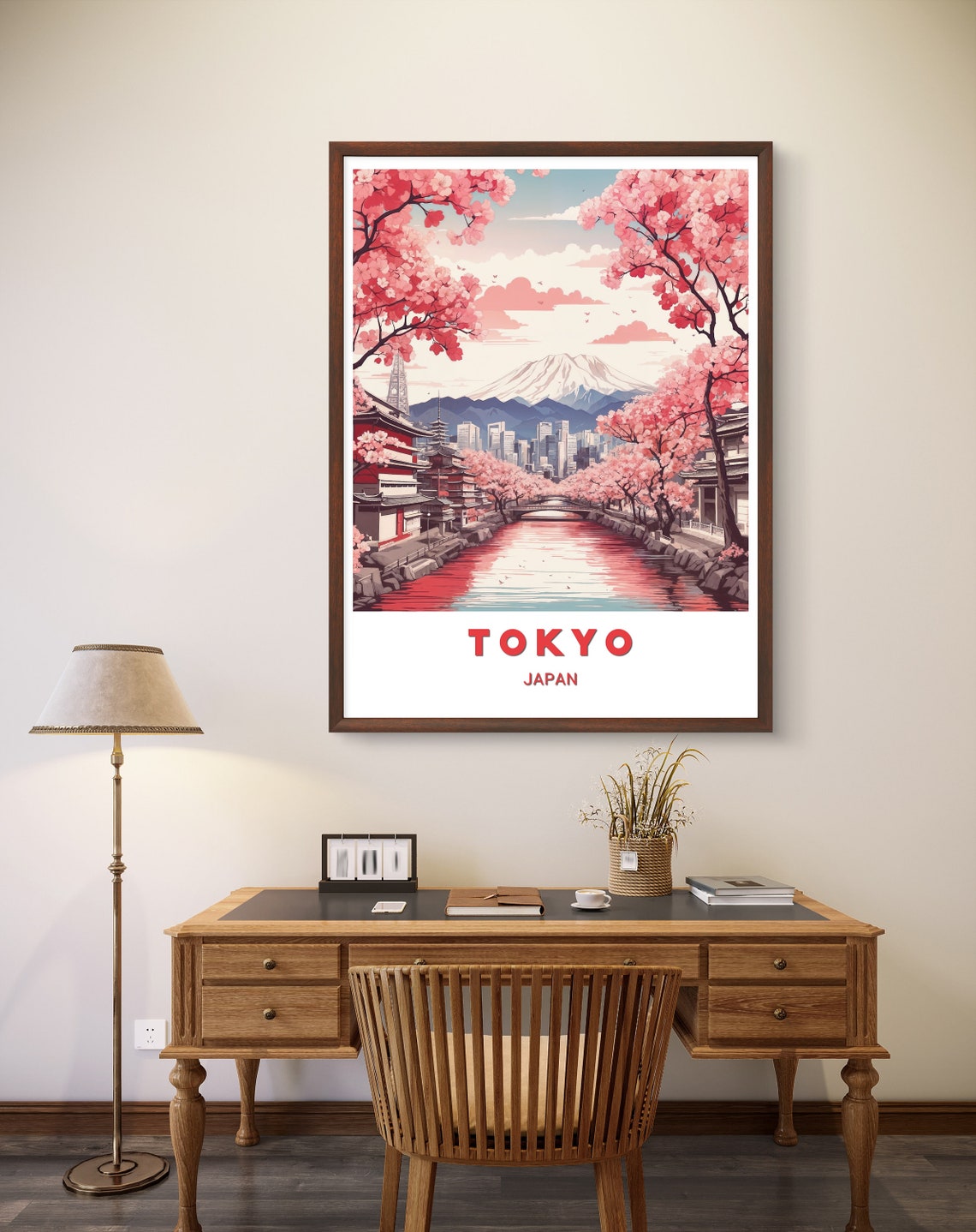 Tokyo Japan Cherry Blossom Canal Skyline Mount Fuji Travel Poster - Image 2