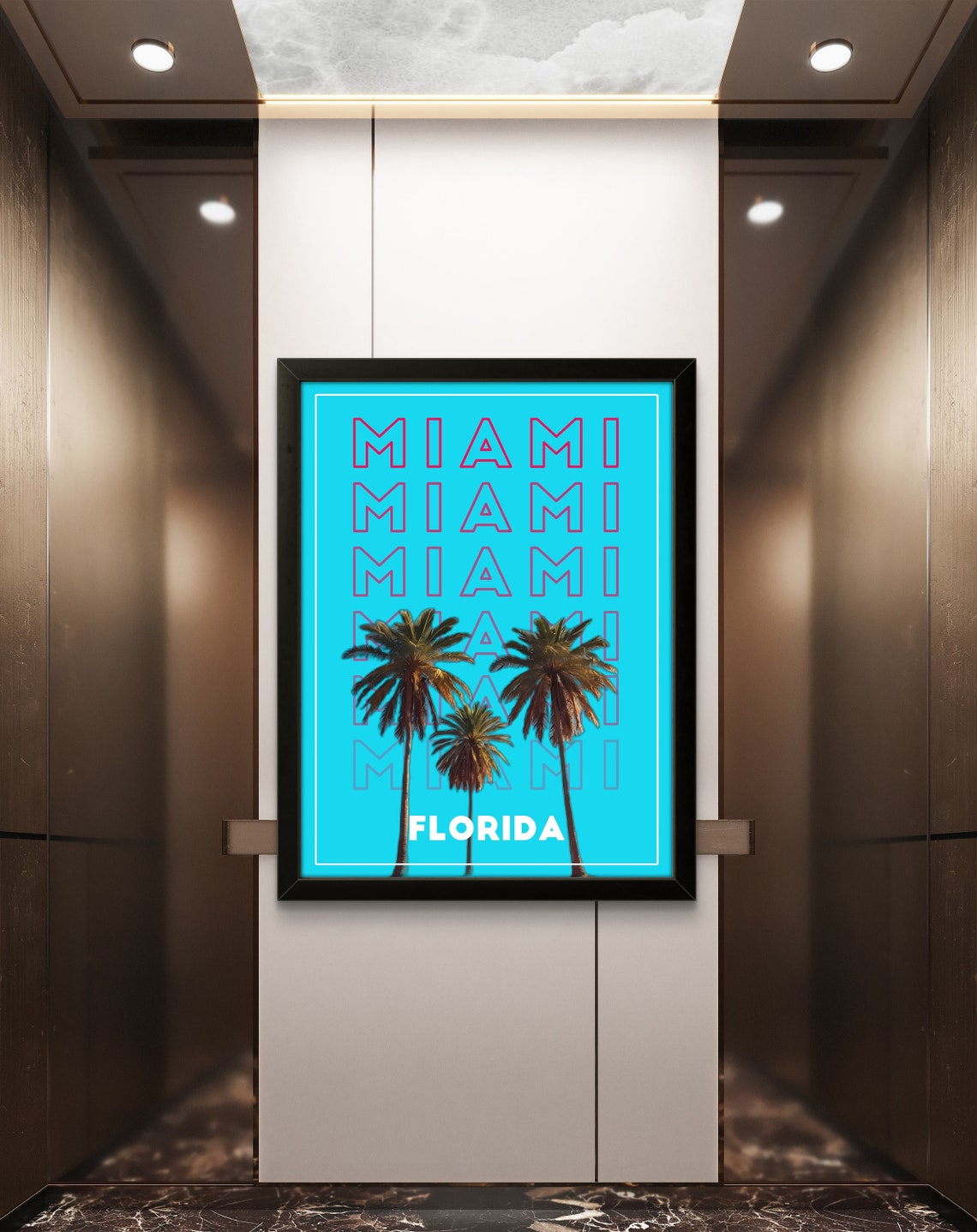 Miami Florida Neon Turquoise Palm Tree Typography Art Poster - Image 2