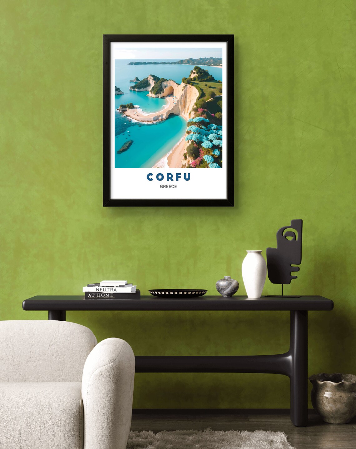 Corfu Sea Arch Hidden Cove Aerial Beach Umbrellas Travel Poster - Image 3