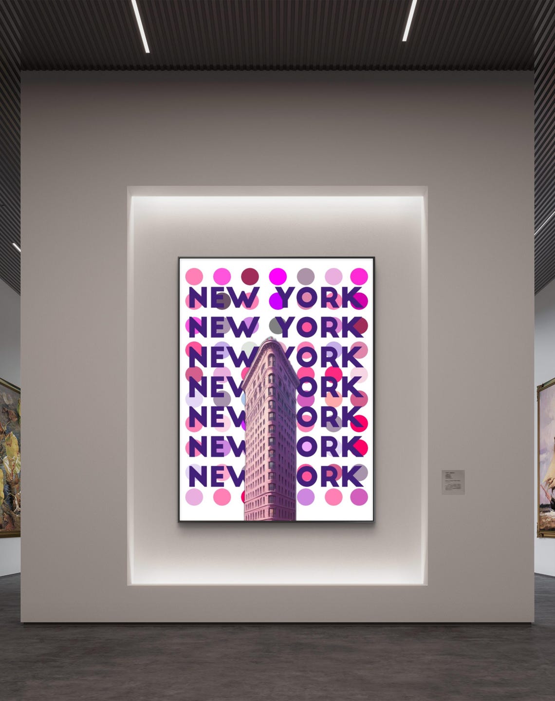 New York Flatiron Building Pink Dots Pop Art Typography Poster - Image 2