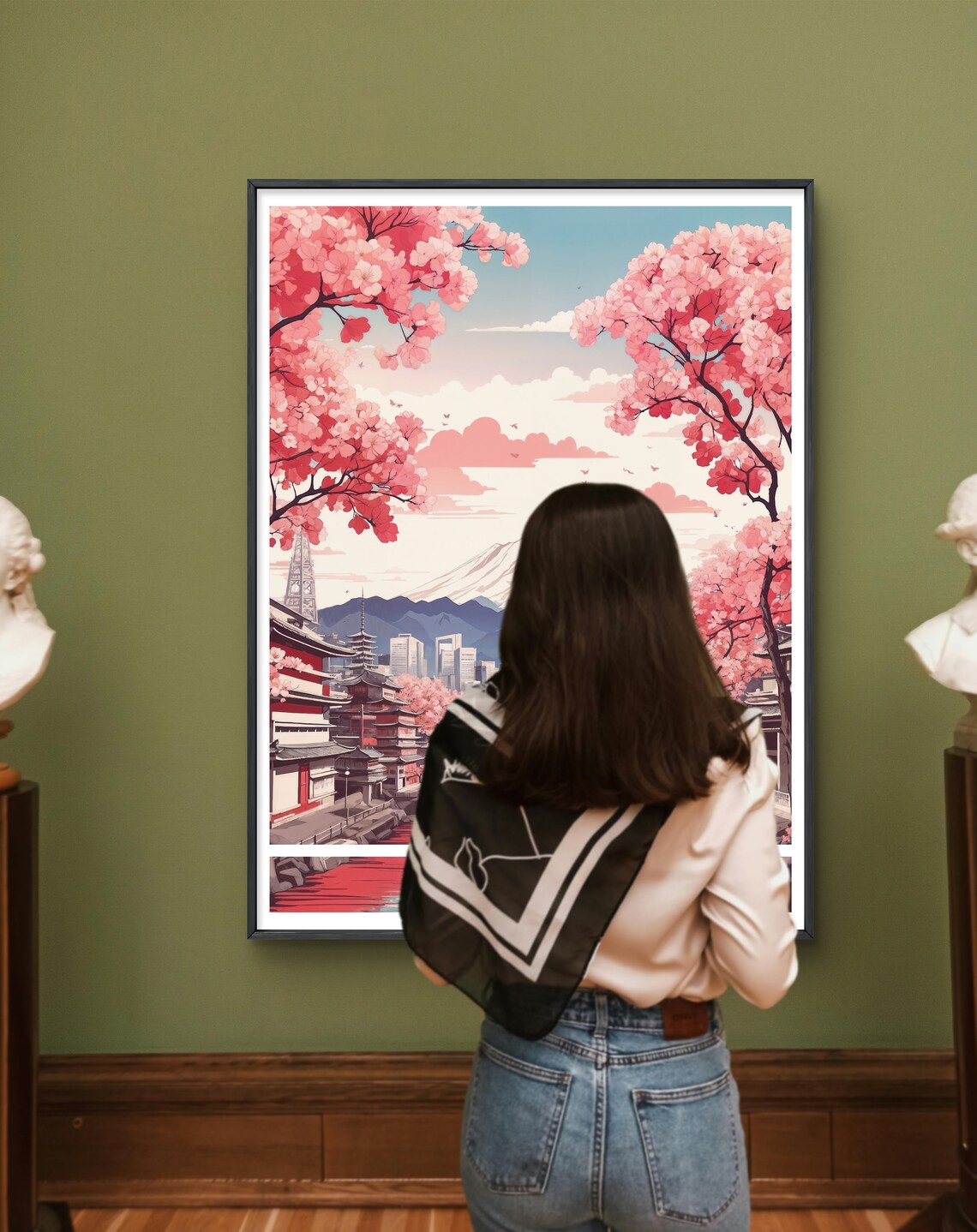 Tokyo Japan Cherry Blossom Canal Pagoda Mount Fuji Art Poster - Image 3