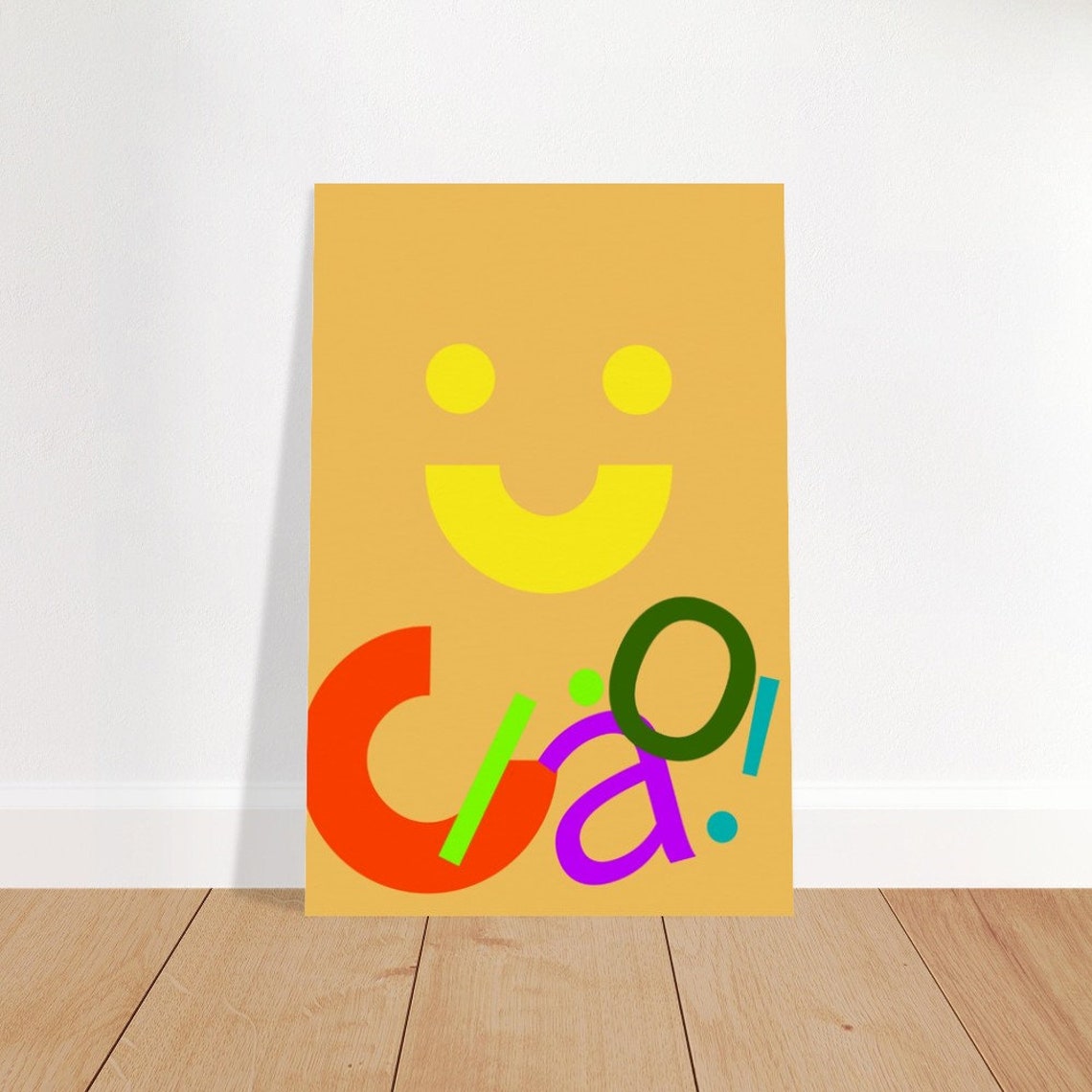 Ciao Mustard Yellow Colorful Multicolor Letters Smiley Poster - Image 2