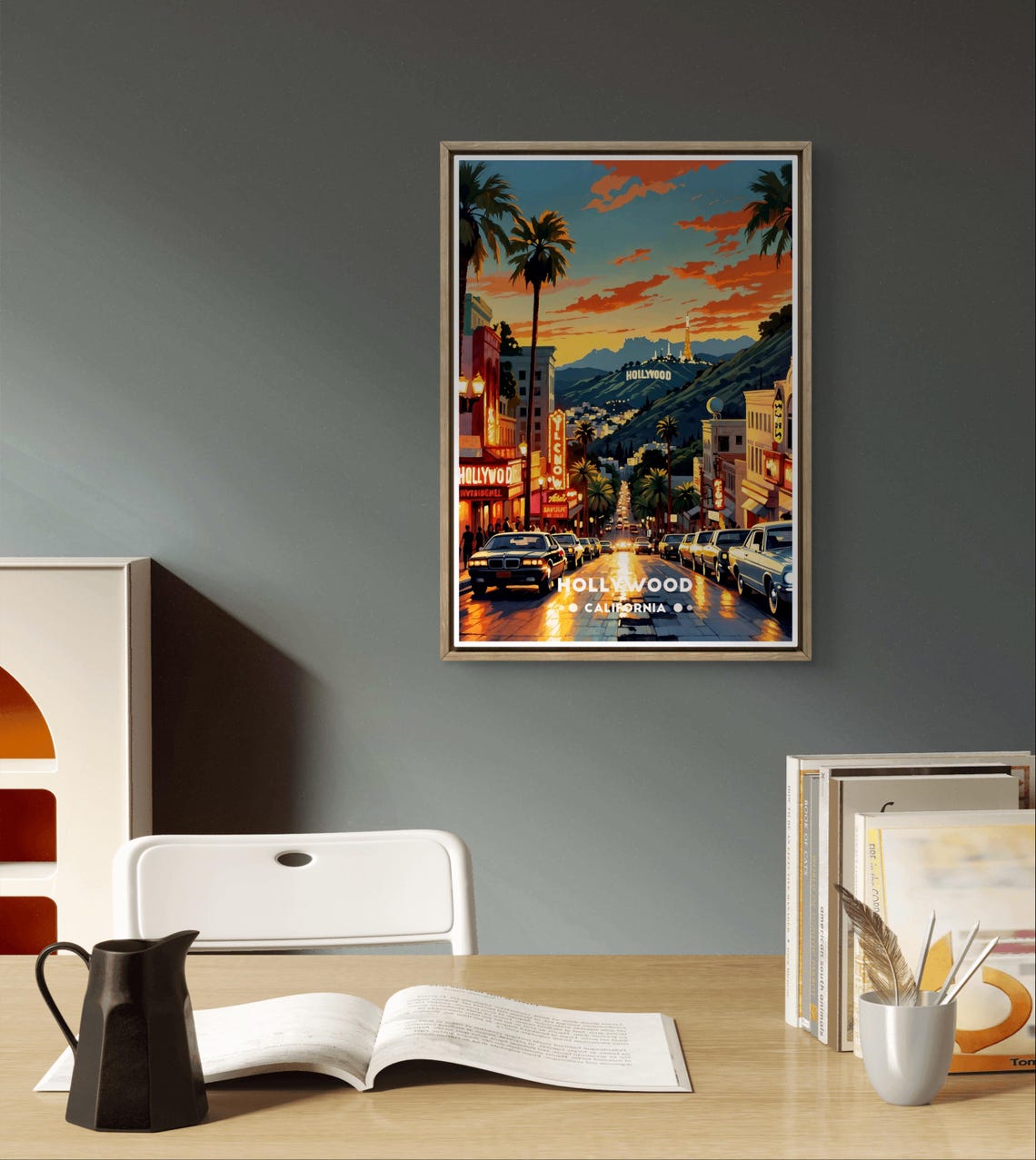 Hollywood Sign Poster California Retro Print Vintage La Boulevard Art Hollywood Street Scene Socal Film Poster Usa Movie City Print - Image 2