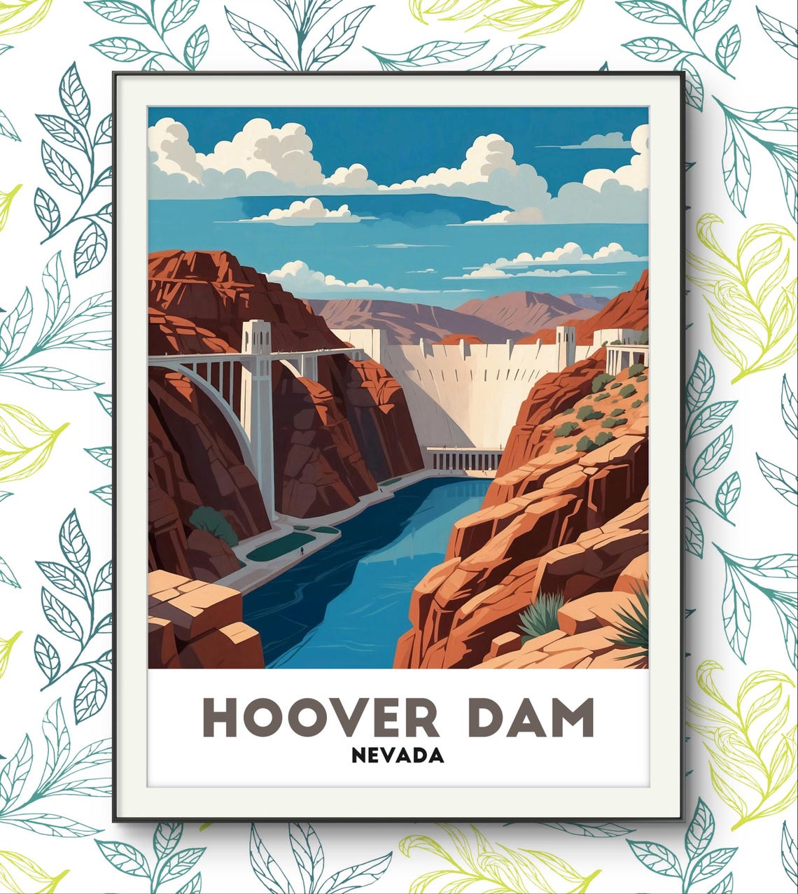 Hoover Dam Nevada Desert Canyon River Bridge Engineering Art Poster - Image 3