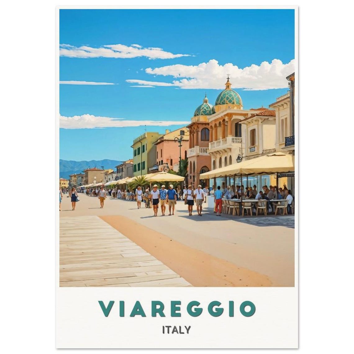 Viareggio Italy Beachfront Promenade Cafe Domed Church Poster