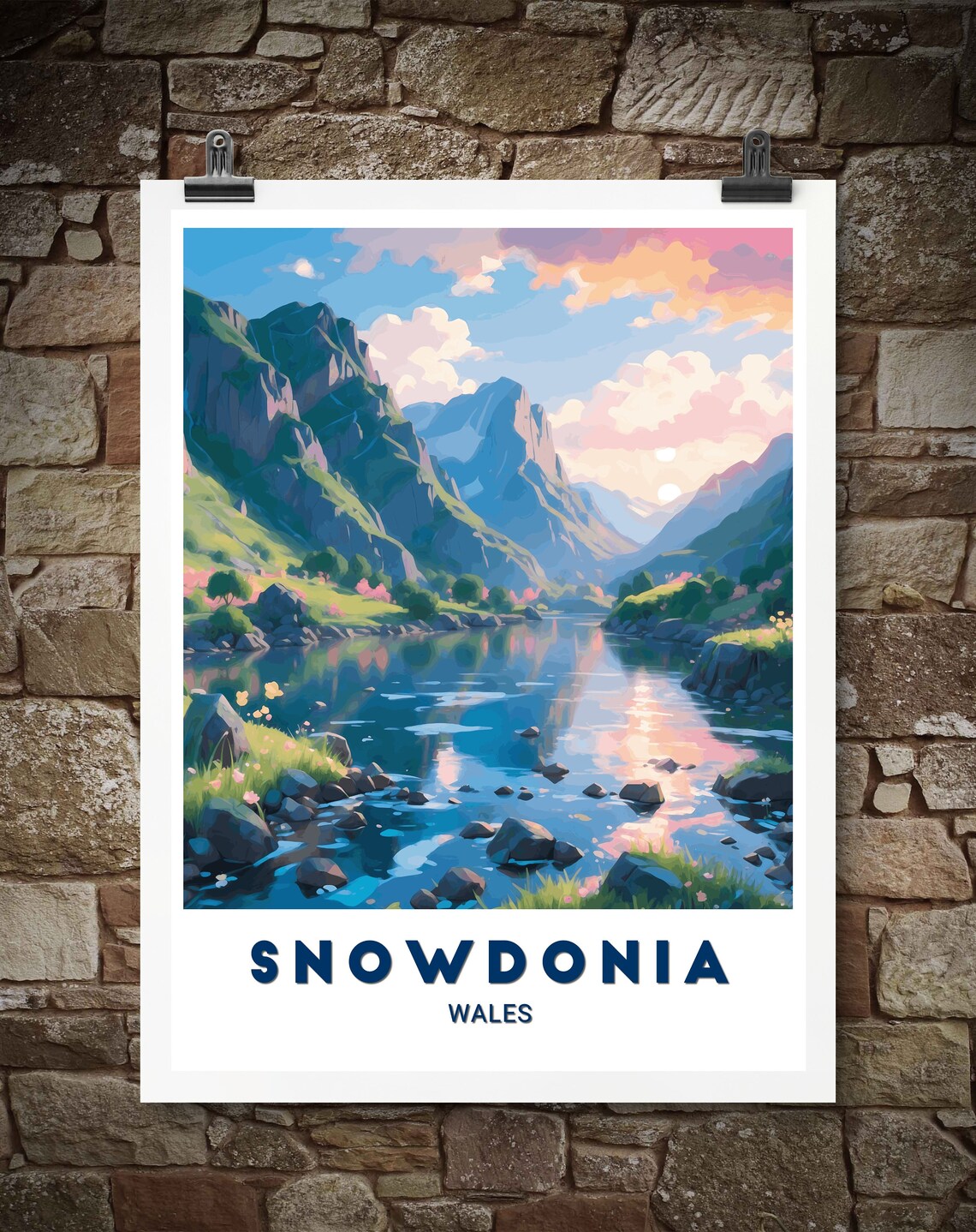 Snowdonia Wales Vibrant Mountain Lake Sunset Valley Art Poster - Image 2