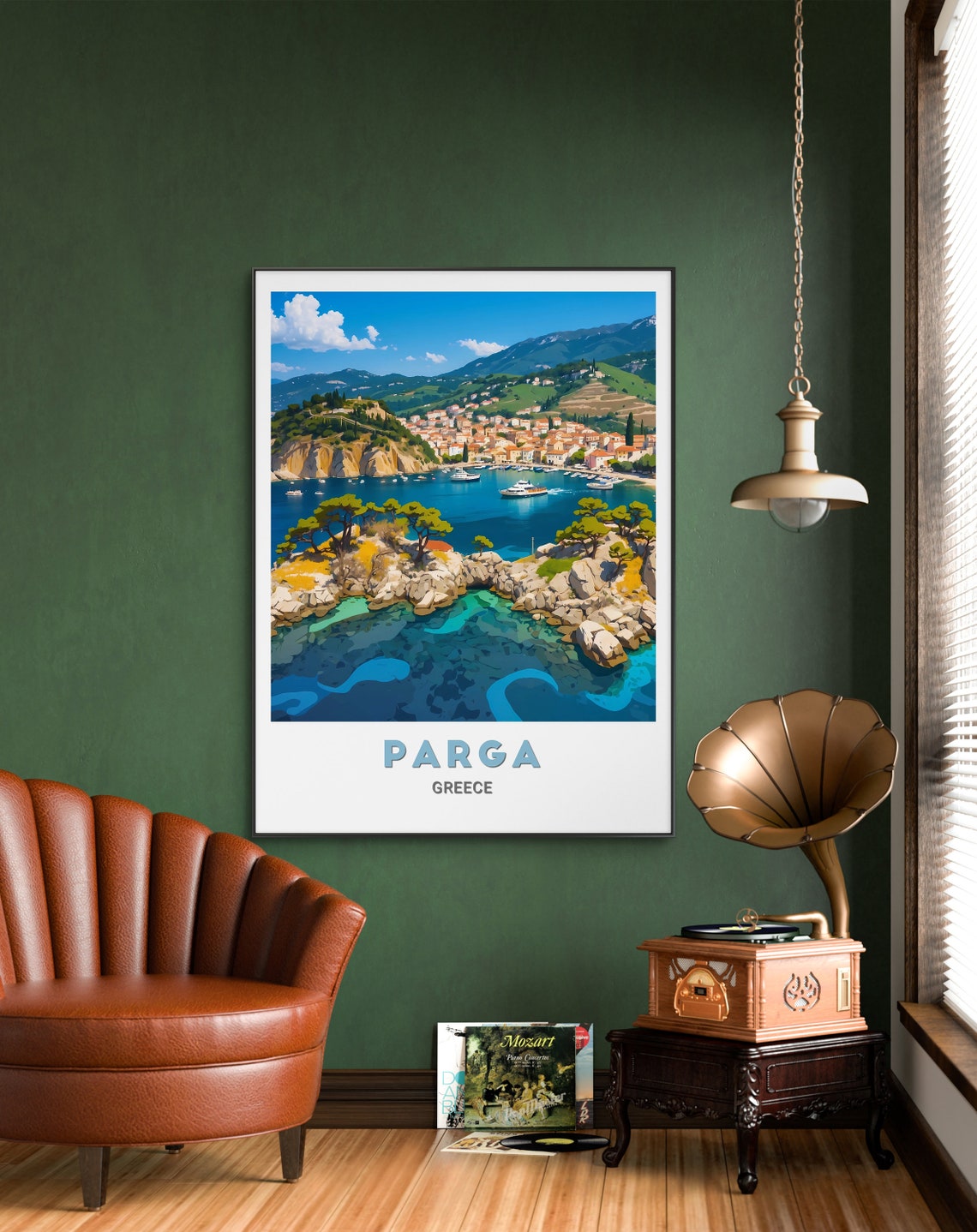 Parga Coastal Harbor Town Blue Bay Mountain Greece Travel Poster - Image 2