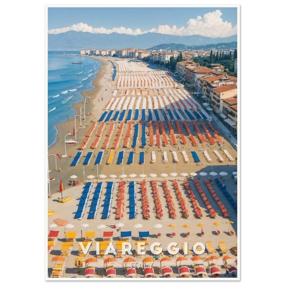 Viareggio Italy Sun Umbrella Beach Aerial Seaside Framed Poster - Image 2