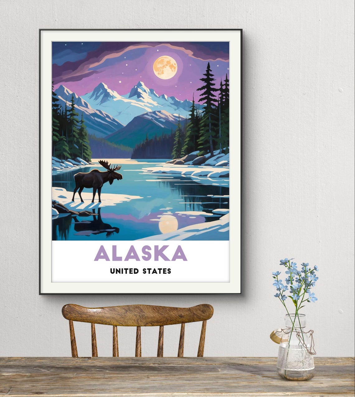 Alaska United States Poster Moonlit Wilderness With Majestic Moose - Image 2