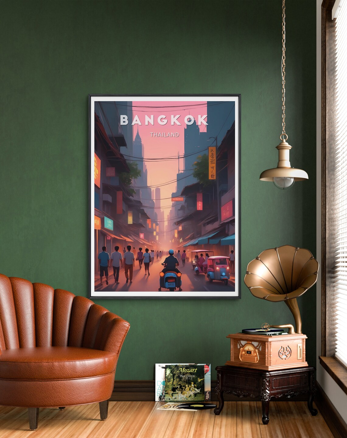 Bangkok Thailand Sunset Street Scene With Tuk Tuks Travel Poster - Image 2