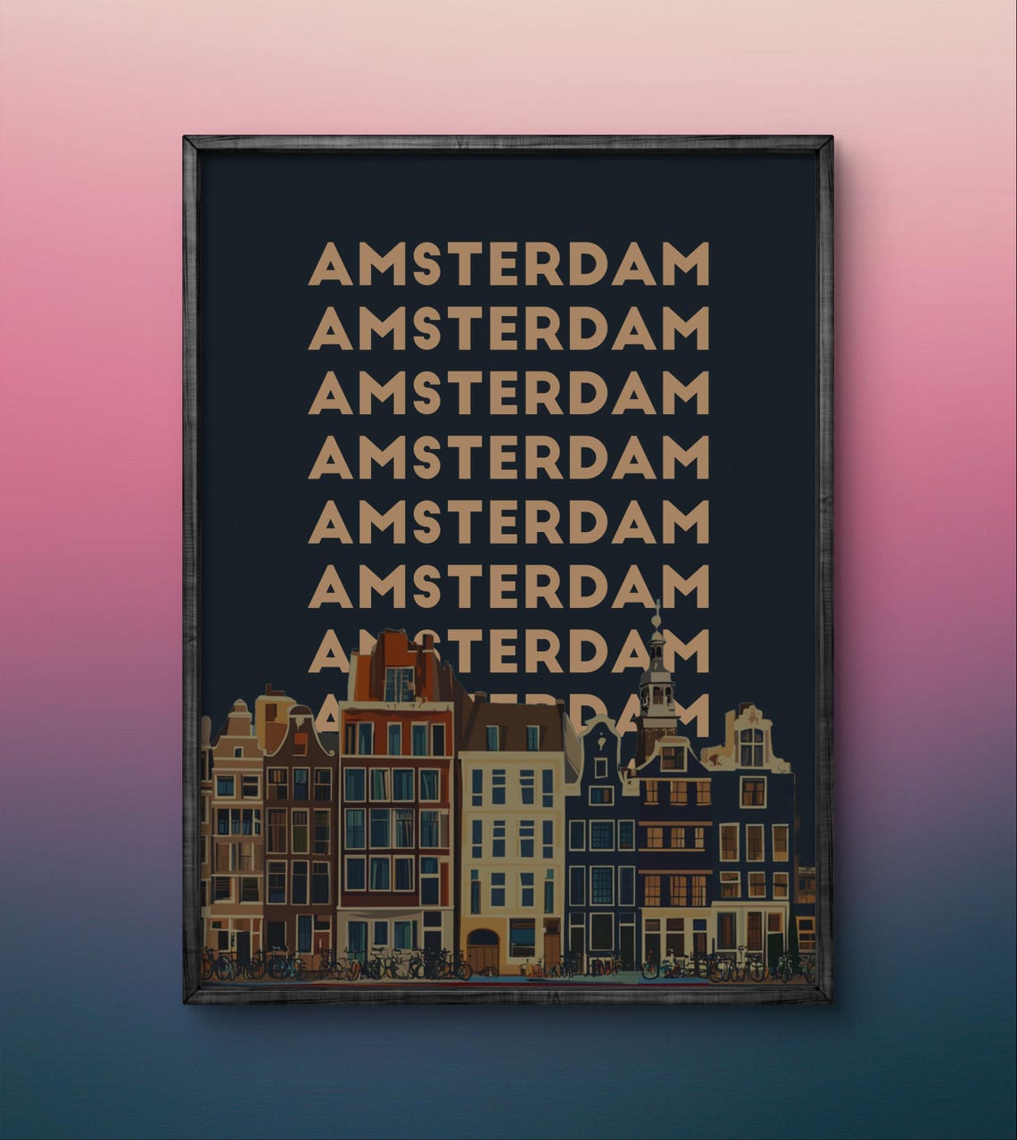 Amsterdam Poster Dutch Canal Houses Wall Art Modern Architecture Print Travel Decor - Image 2