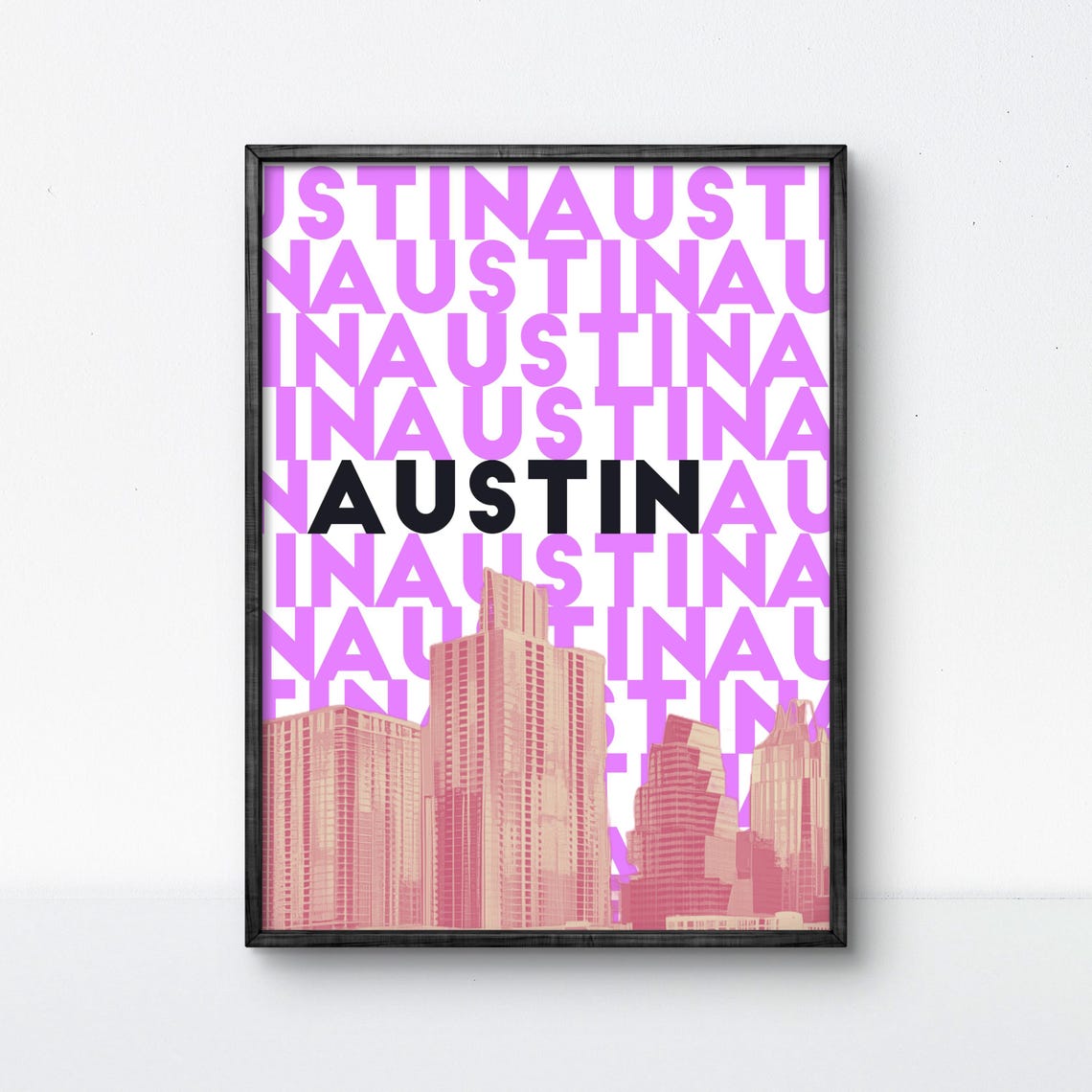 Austin Skyline Poster Vibrant Pink Art Print For Modern Spaces Texas Enthusiasts Bold Design Home Decor