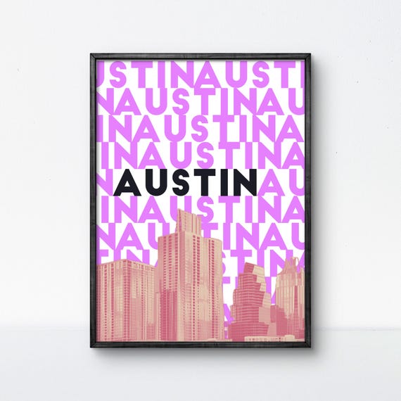 Austin Skyline Poster Vibrant Pink Art Print For Modern Spaces Texas Enthusiasts Bold Design Home Decor