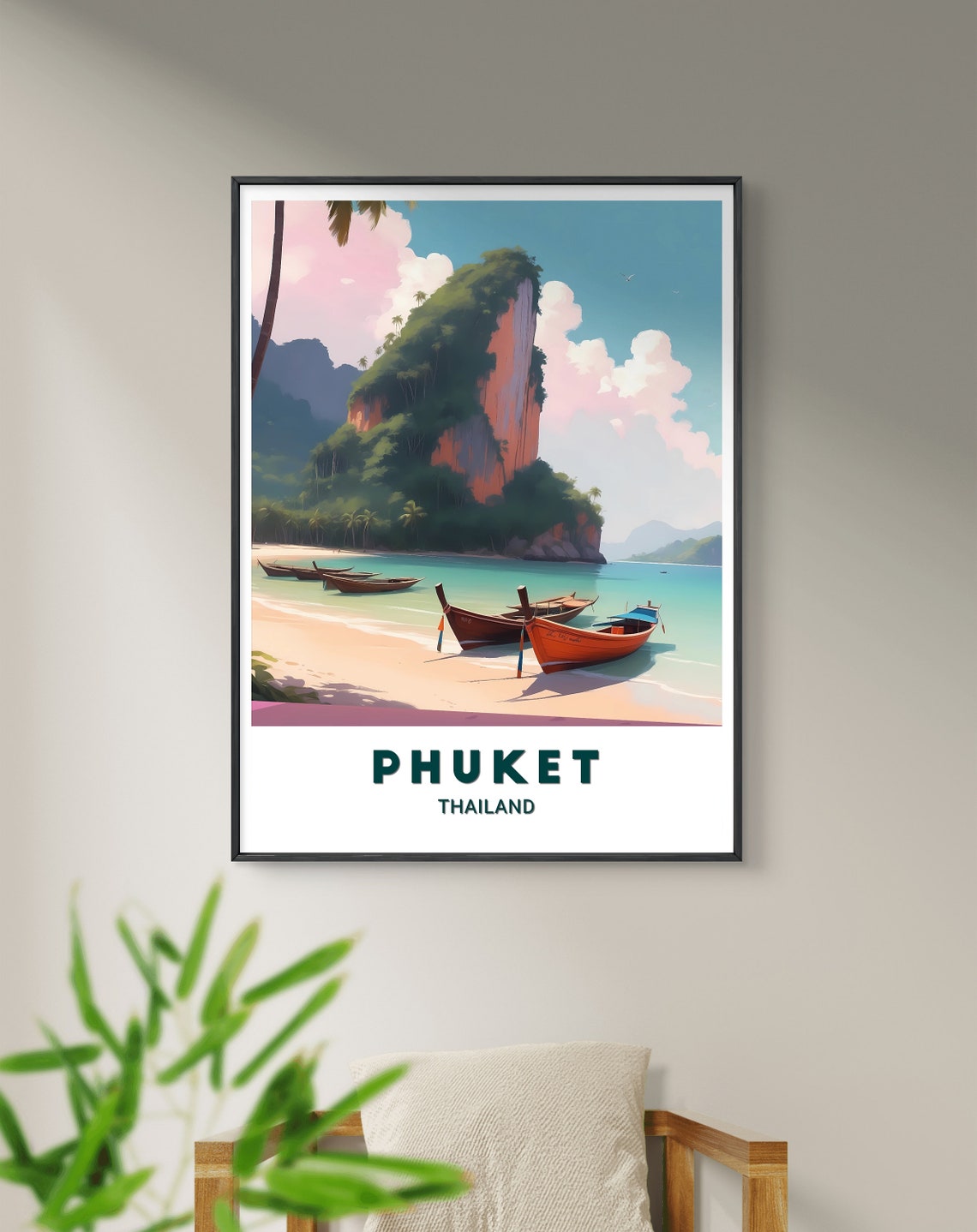 Phuket Thailand Longtail Boats Tropical Beach Pastel Tone Poster - Image 2