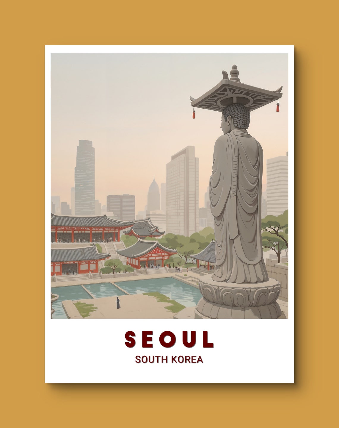 Seoul South Korea Buddha Temple Traditional Modern Skyline Poster