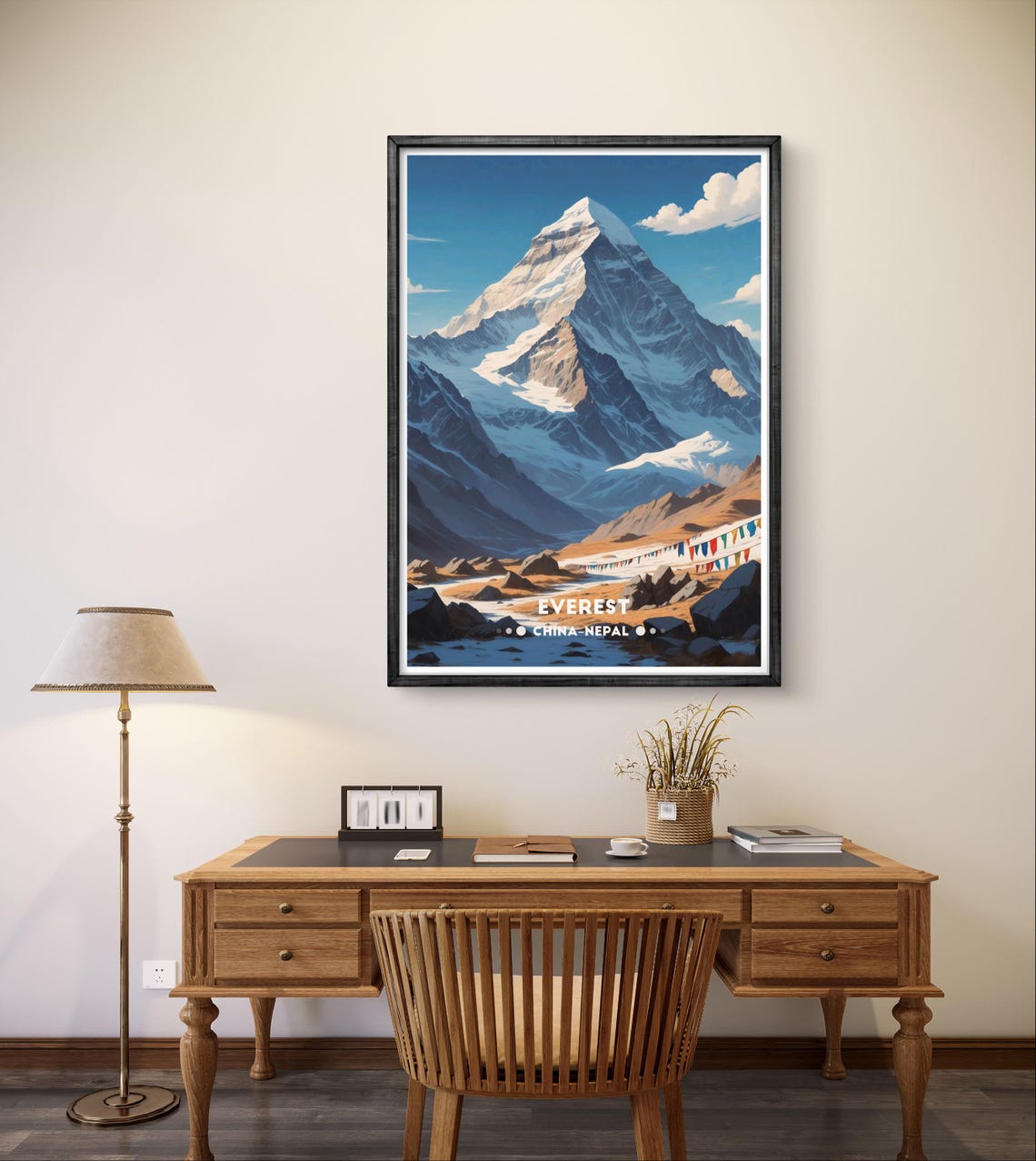 Mount Everest Summit Valley Prayer Flags Himalaya Clear Sky Poster - Image 4